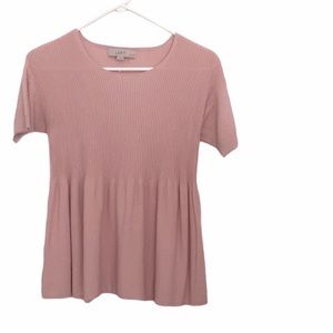 NWOT LOFT Pink Peplum Pullover Sweater | Short Sleeve Knit Top